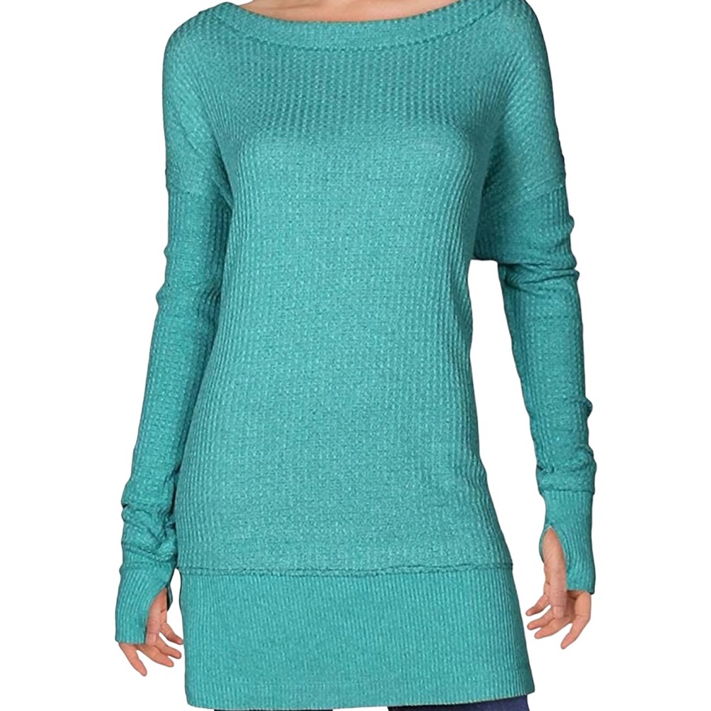We The Free By Free People Teal Waffle Knit Thermal Oversized Tunic